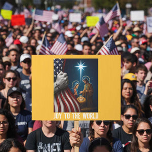 Jesus Christian Protest Sign American Flag Joy To The World Christmas TS14 Horizontal 18" × 24" Yellow Print Your Wear