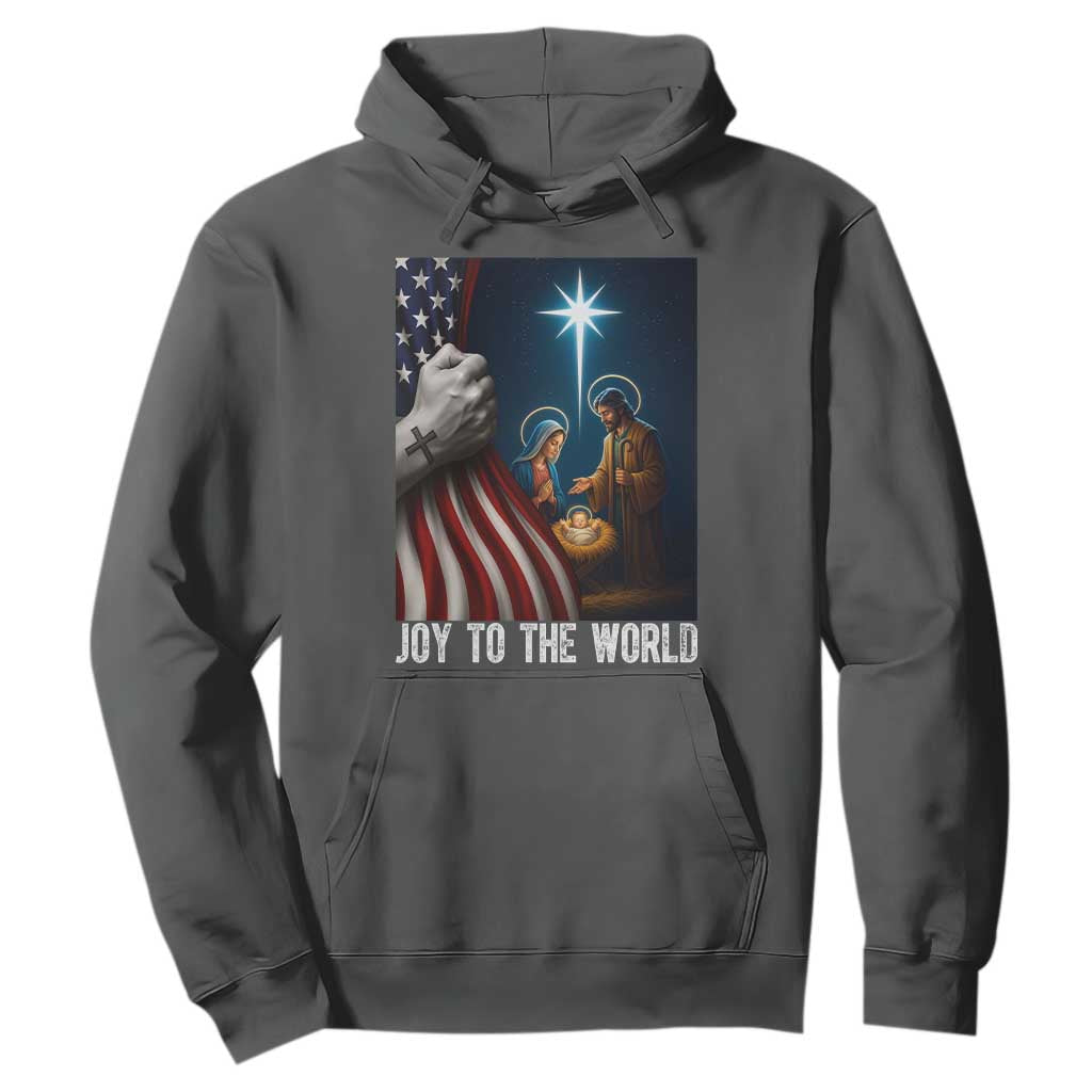 Jesus Christian Hoodie American Flag Joy To The World Christmas TS14 Dark Heather Print Your Wear