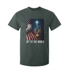 Jesus Christian T Shirt For Kid American Flag Joy To The World Christmas TS14 Dark Forest Green Print Your Wear