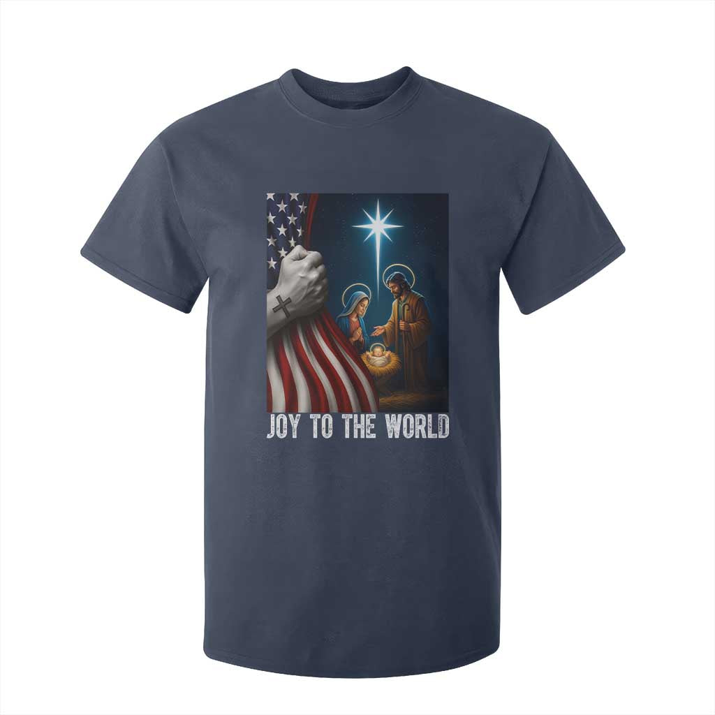 Jesus Christian T Shirt For Kid American Flag Joy To The World Christmas TS14 Navy Print Your Wear