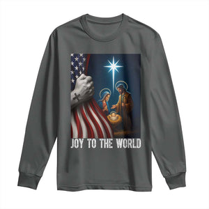 Jesus Christian Long Sleeve Shirt American Flag Joy To The World Christmas TS14 Dark Heather Print Your Wear