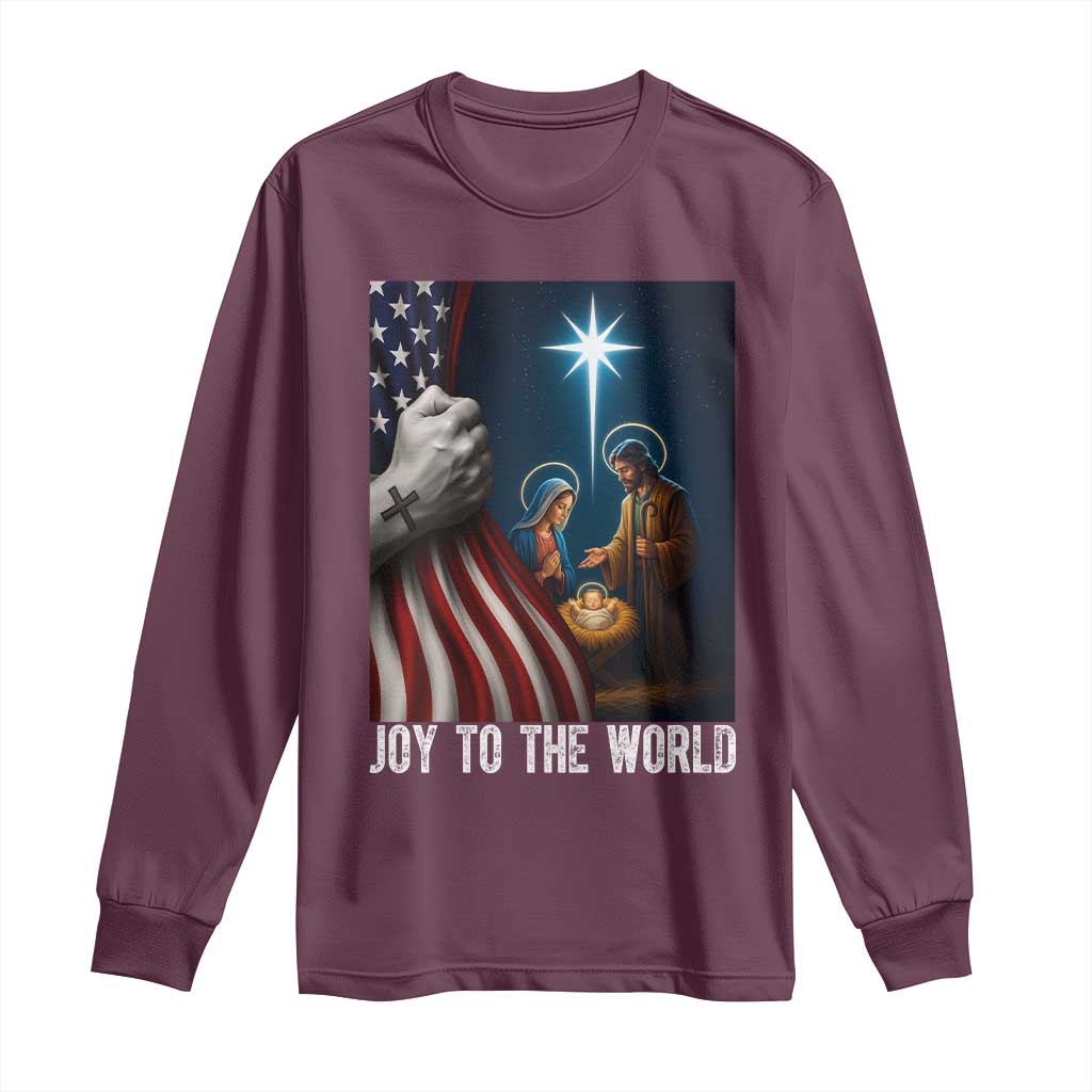 Jesus Christian Long Sleeve Shirt American Flag Joy To The World Christmas TS14 Maroon Print Your Wear