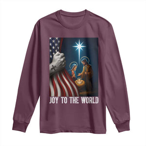 Jesus Christian Long Sleeve Shirt American Flag Joy To The World Christmas TS14 Maroon Print Your Wear