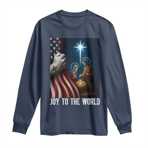 Jesus Christian Long Sleeve Shirt American Flag Joy To The World Christmas TS14 Navy Print Your Wear