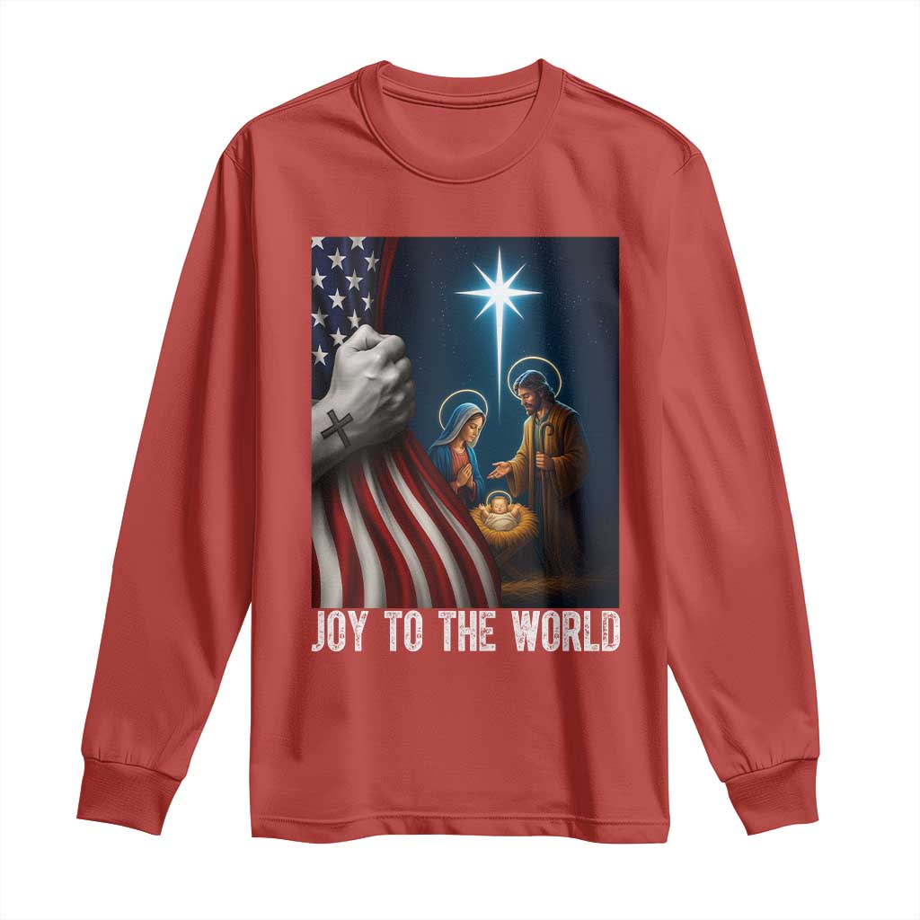 Jesus Christian Long Sleeve Shirt American Flag Joy To The World Christmas TS14 Red Print Your Wear