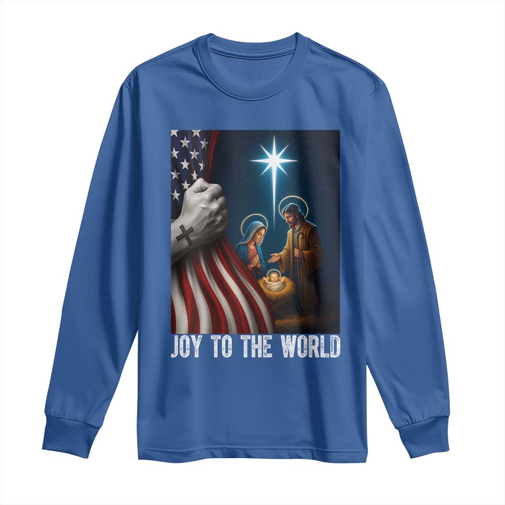 Jesus Christian Long Sleeve Shirt American Flag Joy To The World Christmas TS14 Royal Blue Print Your Wear