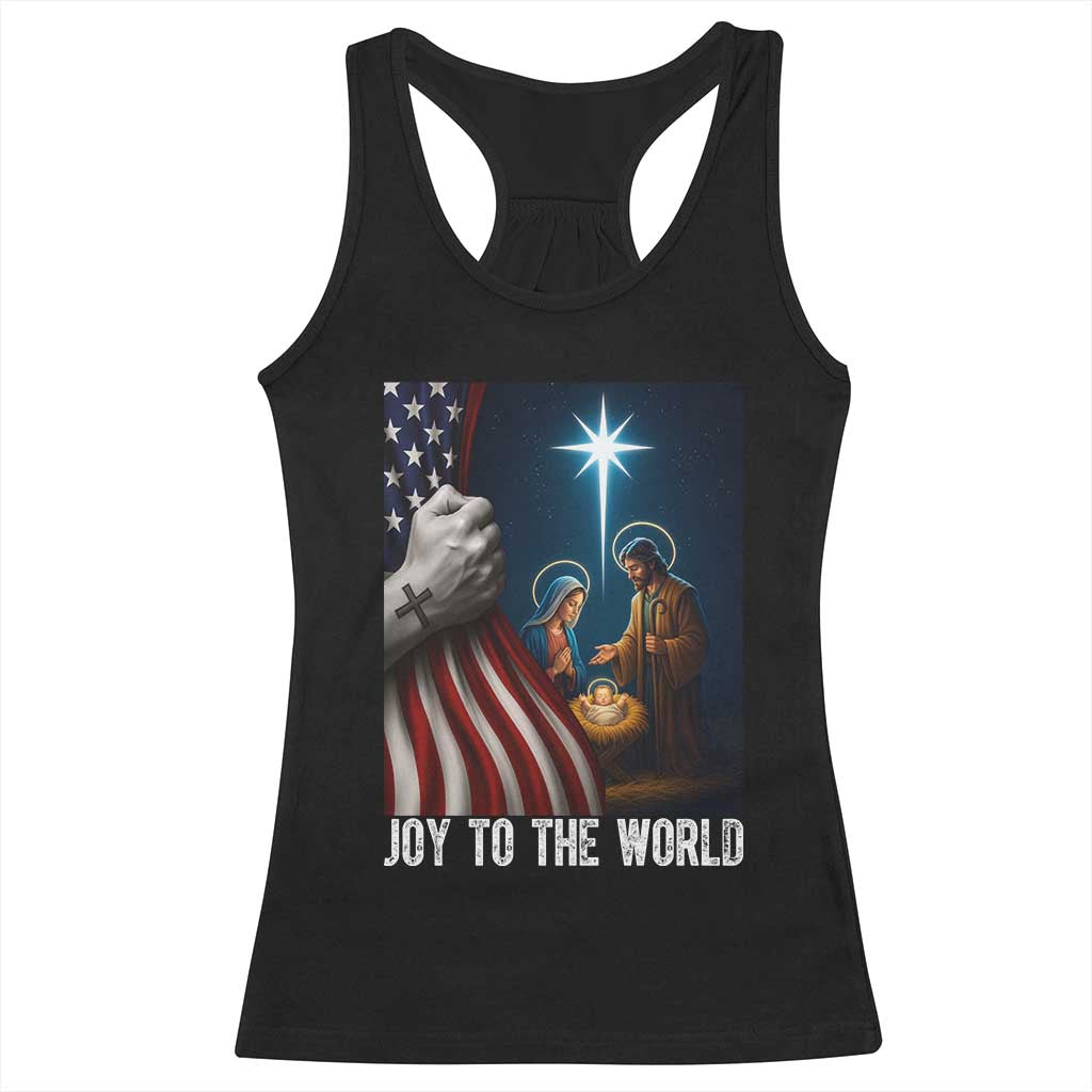 Jesus Christian Racerback Tank Top American Flag Joy To The World Christmas TS14 Black Print Your Wear