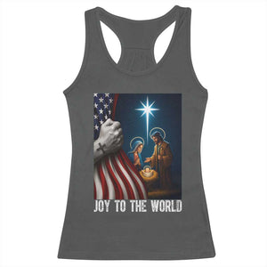 Jesus Christian Racerback Tank Top American Flag Joy To The World Christmas TS14 Dark Heather Print Your Wear