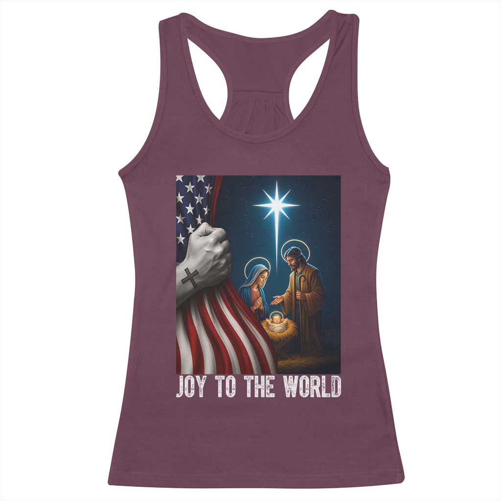 Jesus Christian Racerback Tank Top American Flag Joy To The World Christmas TS14 Maroon Print Your Wear