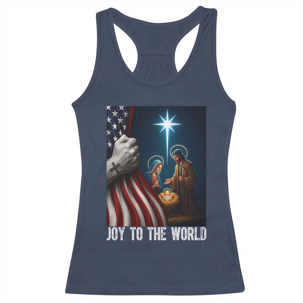 Jesus Christian Racerback Tank Top American Flag Joy To The World Christmas TS14 Navy Print Your Wear