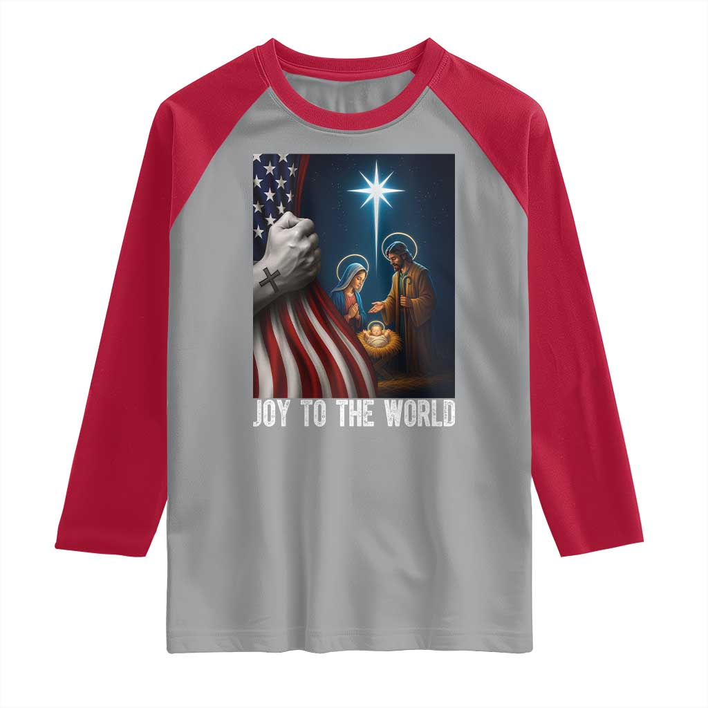 Jesus Christian Raglan Shirt American Flag Joy To The World Christmas TS14 Sport Gray Red Print Your Wear