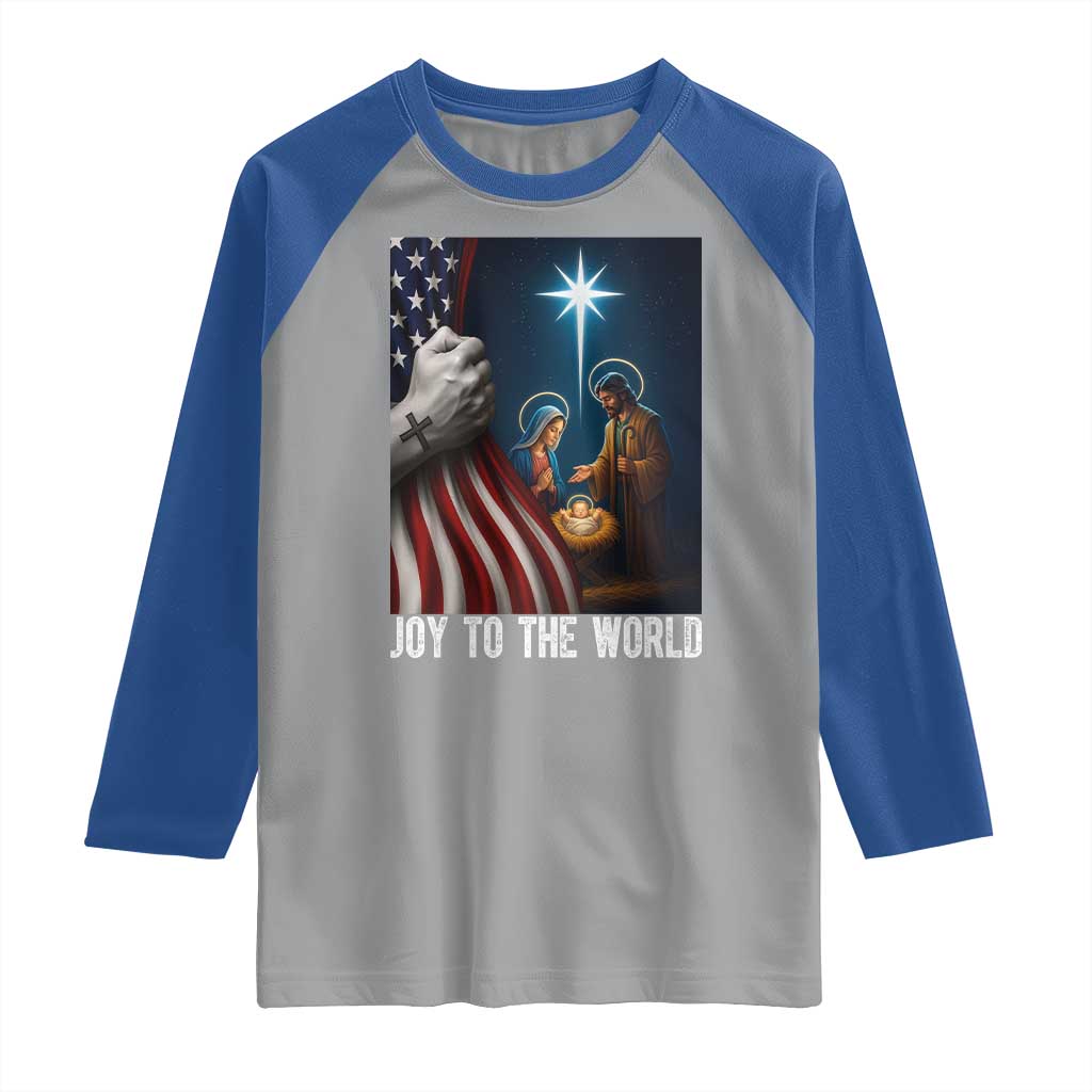 Jesus Christian Raglan Shirt American Flag Joy To The World Christmas TS14 Sport Gray Royal Print Your Wear