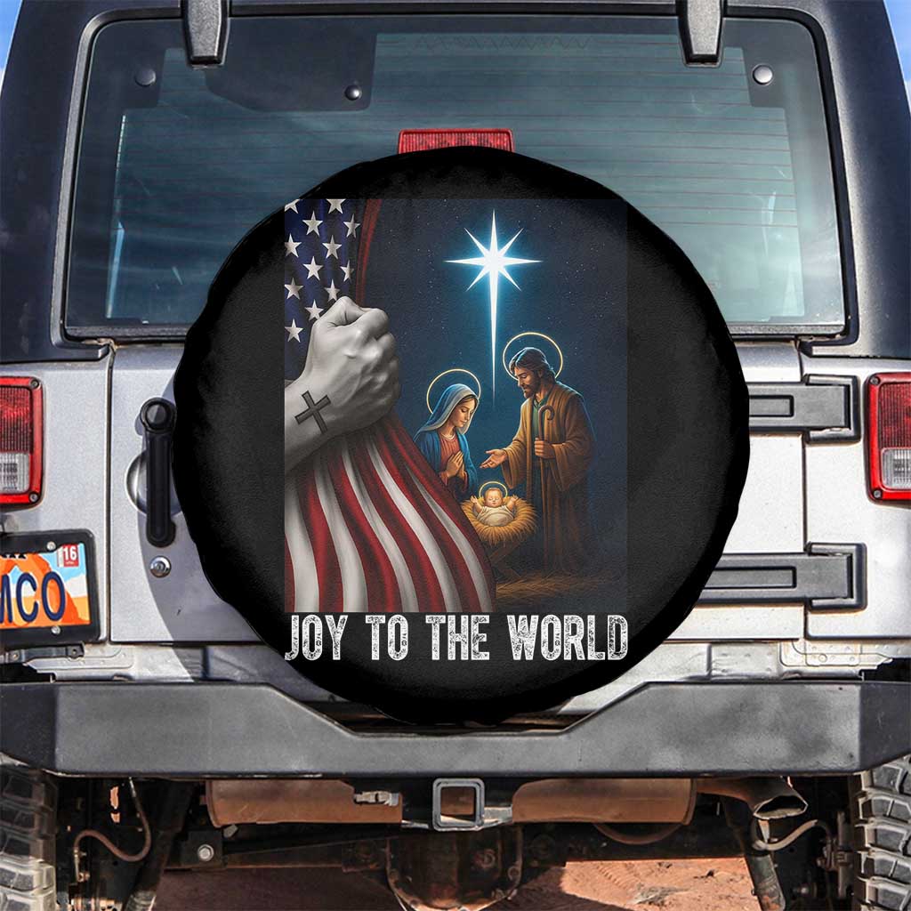 Jesus Christian Spare Tire Cover American Flag Joy To The World Christmas TS14 No hole Black Print Your Wear
