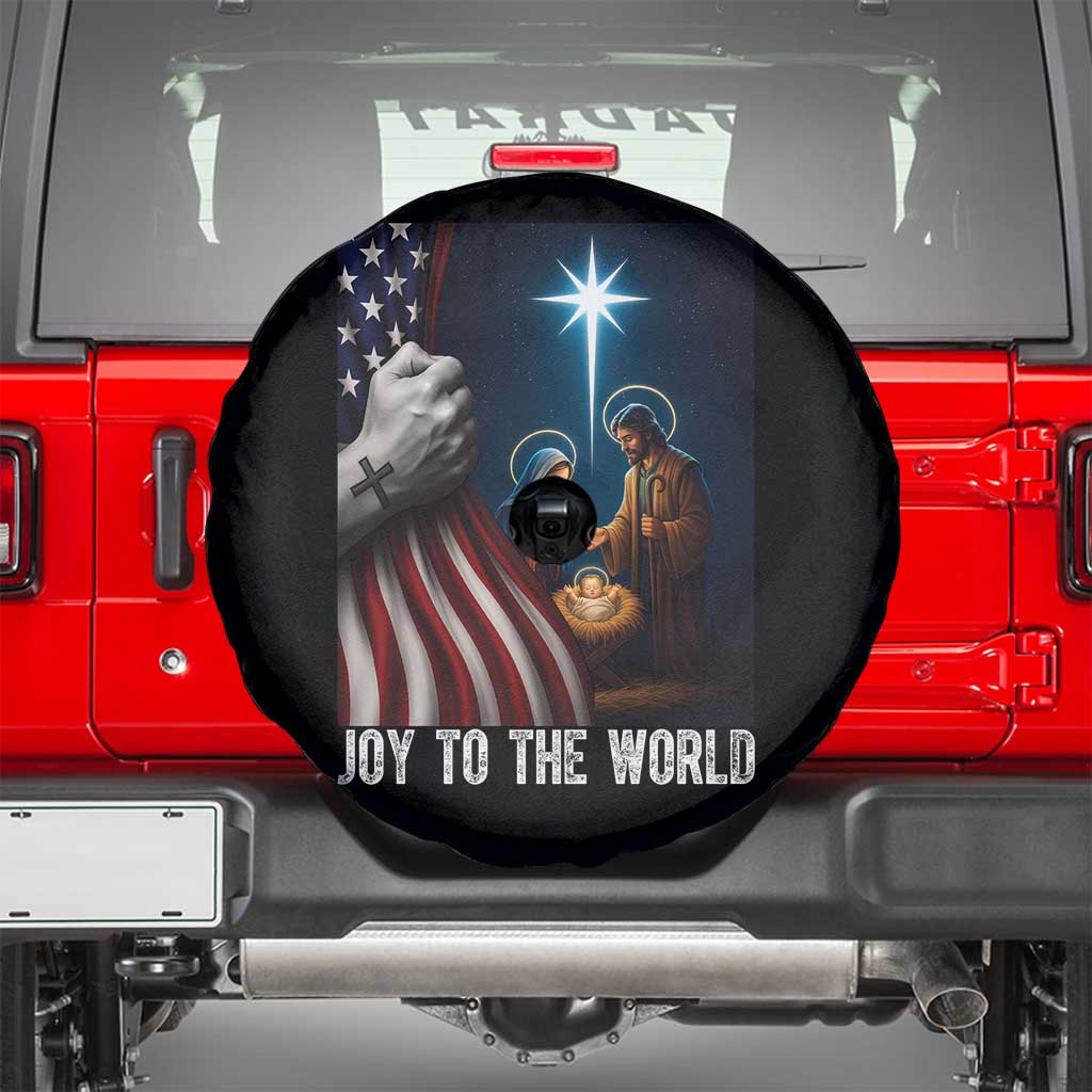 Jesus Christian Spare Tire Cover American Flag Joy To The World Christmas TS14 Black Print Your Wear