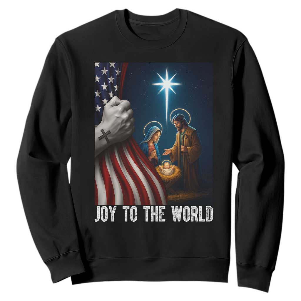 Jesus Christian Sweatshirt American Flag Joy To The World Christmas TS14 Black Print Your Wear