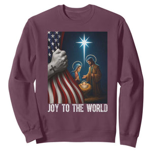 Jesus Christian Sweatshirt American Flag Joy To The World Christmas TS14 Maroon Print Your Wear