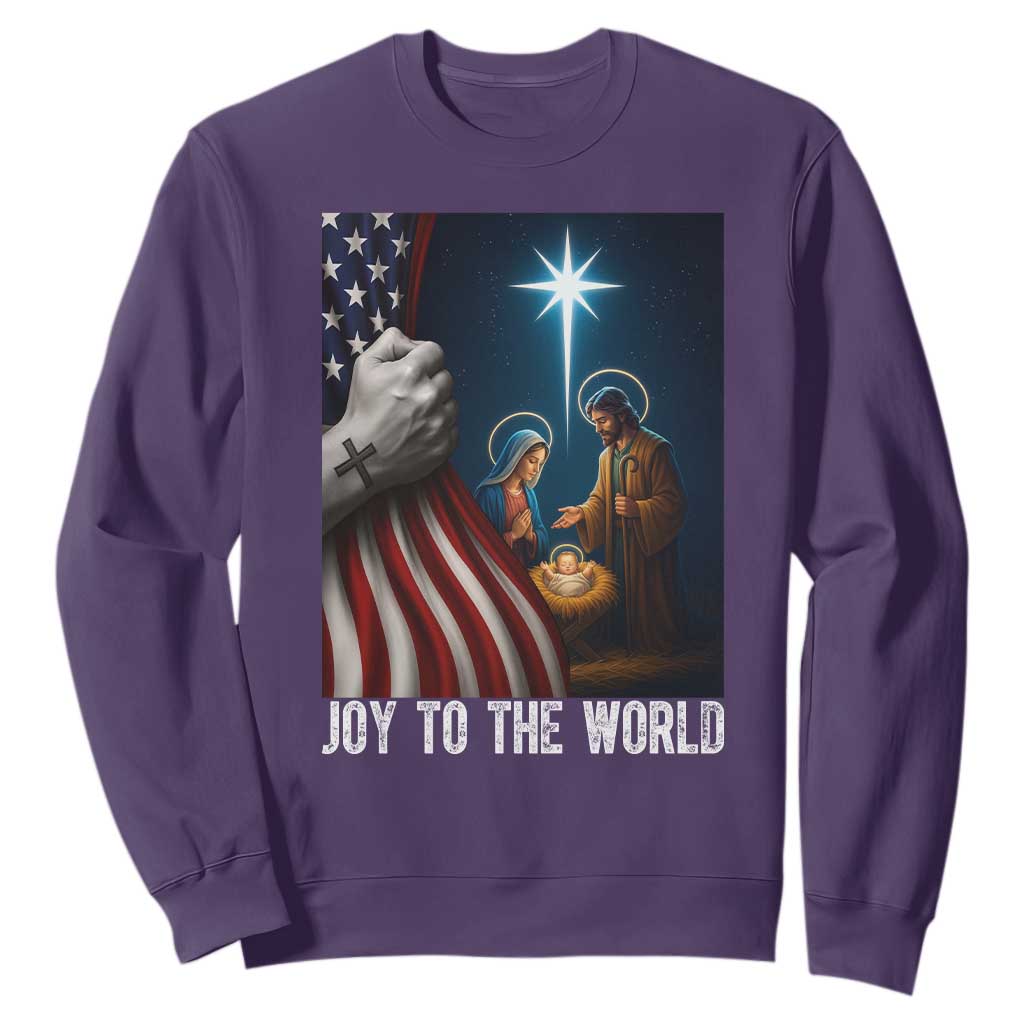 Jesus Christian Sweatshirt American Flag Joy To The World Christmas TS14 Purple Print Your Wear