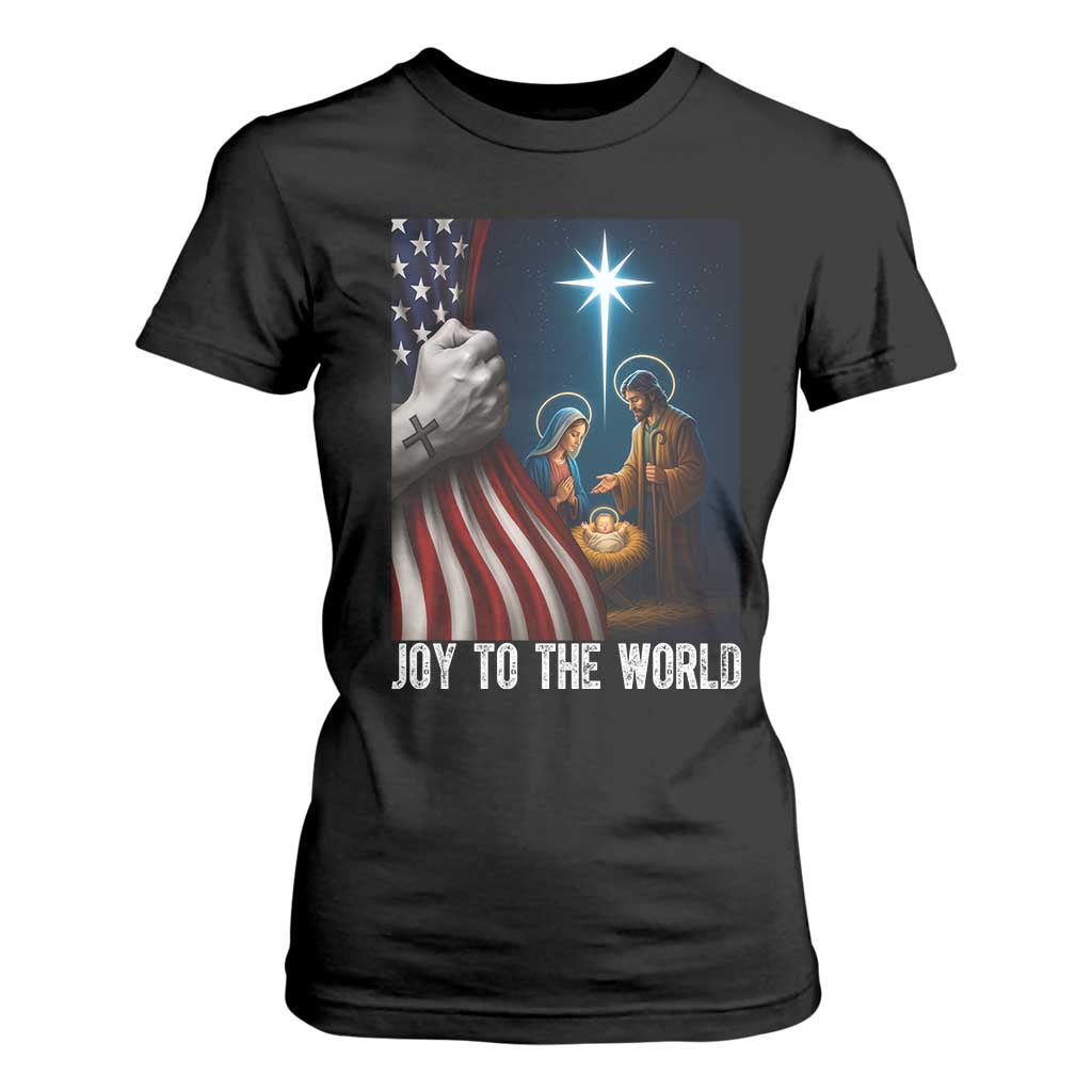 Jesus Christian T Shirt For Women American Flag Joy To The World Christmas TS14 Black Print Your Wear