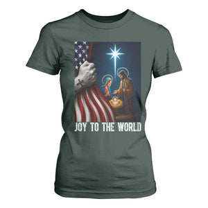 Jesus Christian T Shirt For Women American Flag Joy To The World Christmas TS14 Dark Forest Green Print Your Wear