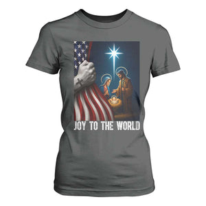 Jesus Christian T Shirt For Women American Flag Joy To The World Christmas TS14 Dark Heather Print Your Wear