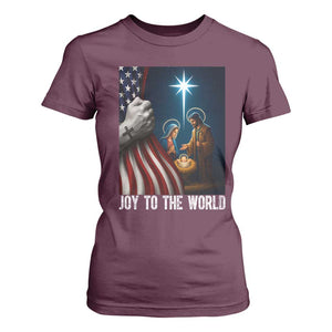 Jesus Christian T Shirt For Women American Flag Joy To The World Christmas TS14 Maroon Print Your Wear