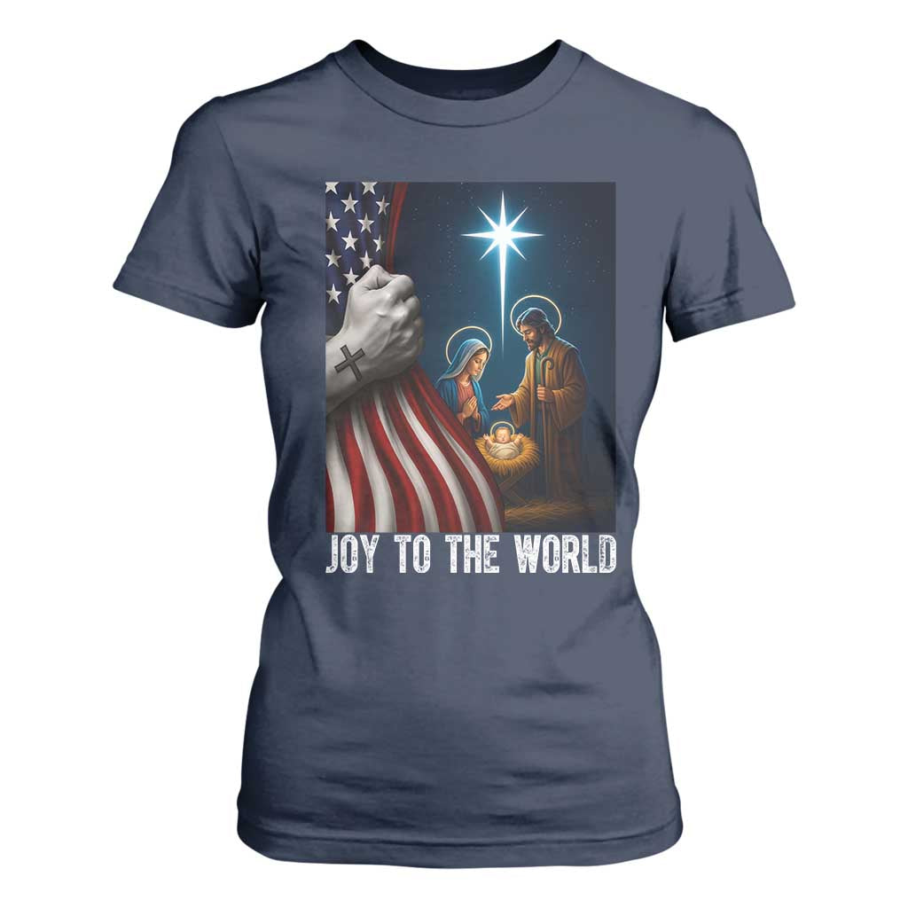 Jesus Christian T Shirt For Women American Flag Joy To The World Christmas TS14 Navy Print Your Wear