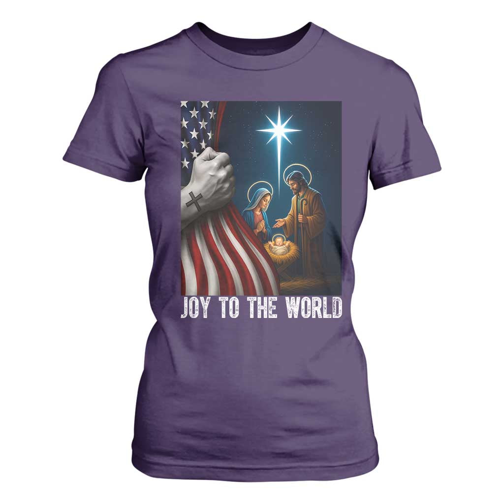 Jesus Christian T Shirt For Women American Flag Joy To The World Christmas TS14 Purple Print Your Wear
