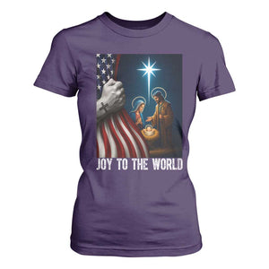 Jesus Christian T Shirt For Women American Flag Joy To The World Christmas TS14 Purple Print Your Wear