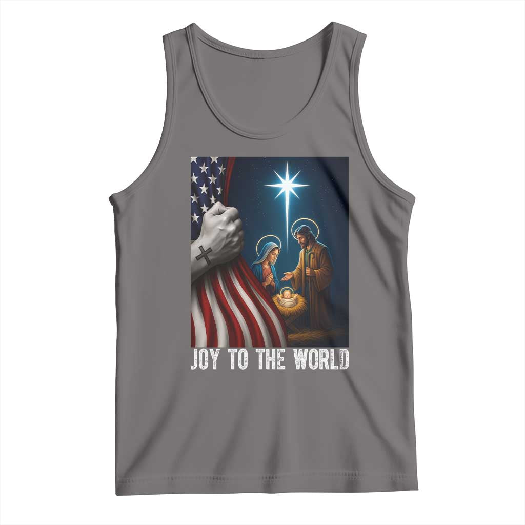Jesus Christian Tank Top American Flag Joy To The World Christmas TS14 Deep Heather Print Your Wear