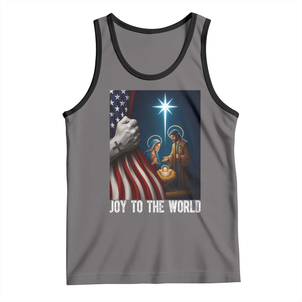 Jesus Christian Tank Top American Flag Joy To The World Christmas TS14 Deep Heather Black Print Your Wear