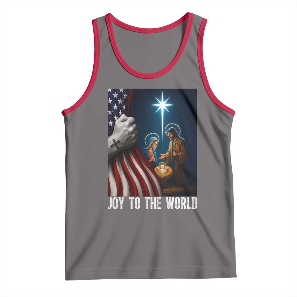 Jesus Christian Tank Top American Flag Joy To The World Christmas TS14 Deep Heather Red Print Your Wear