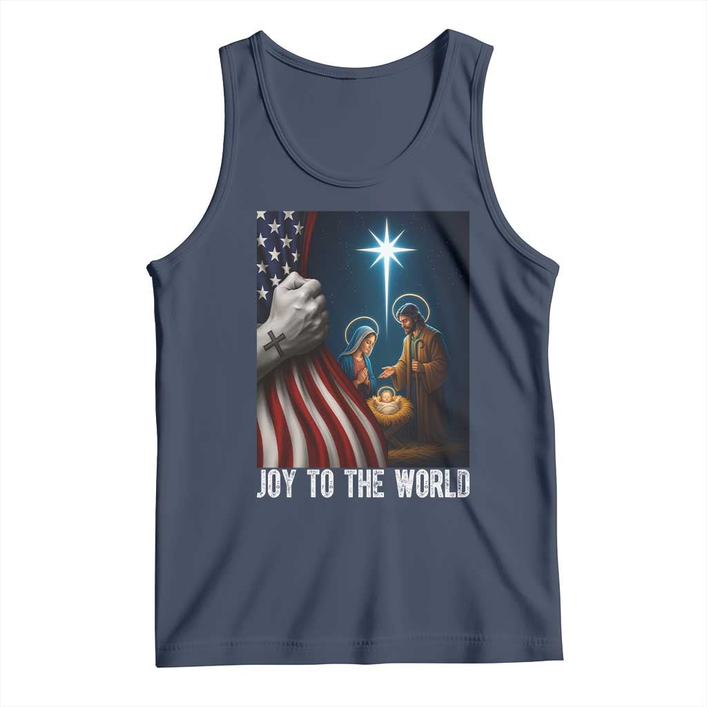 Jesus Christian Tank Top American Flag Joy To The World Christmas TS14 Navy Print Your Wear
