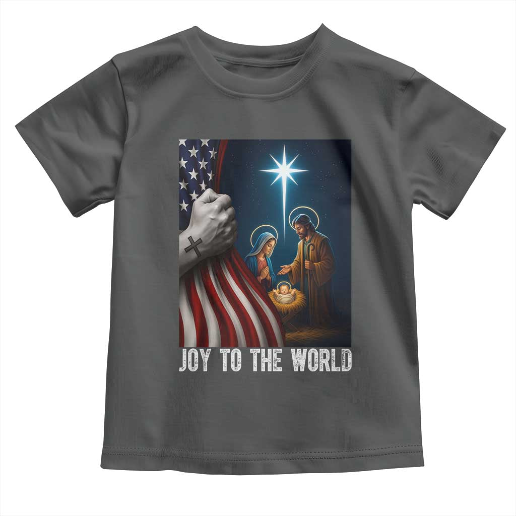 Jesus Christian Toddler T Shirt American Flag Joy To The World Christmas TS14 Dark Heather Print Your Wear