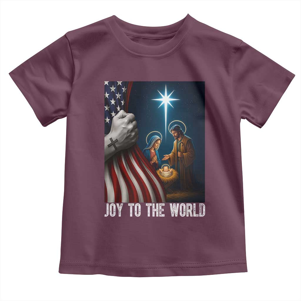 Jesus Christian Toddler T Shirt American Flag Joy To The World Christmas TS14 Maroon Print Your Wear