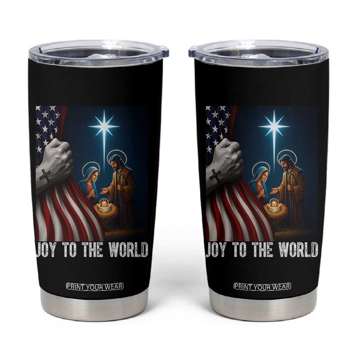 Jesus Christian Tumbler Cup American Flag Joy To The World Christmas TS14 Black Print Your Wear