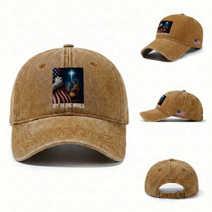 Jesus Christian Washed Cotton Baseball Cap American Flag Joy To The World Christmas TS14 Washed Cap Universal Fit Yellow Ochre Print Your Wear
