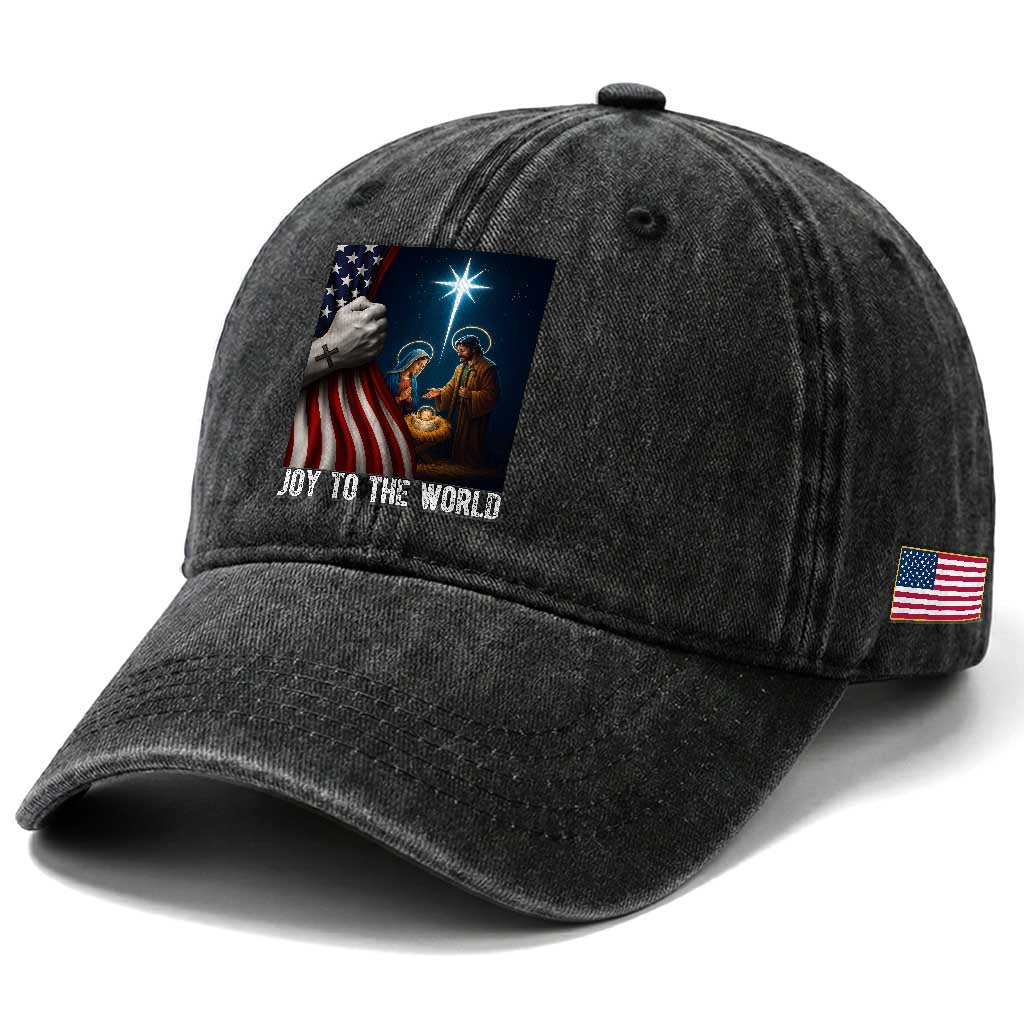 Jesus Christian Washed Cotton Baseball Cap American Flag Joy To The World Christmas TS14 Print Your Wear