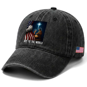 Jesus Christian Washed Cotton Baseball Cap American Flag Joy To The World Christmas TS14 Print Your Wear