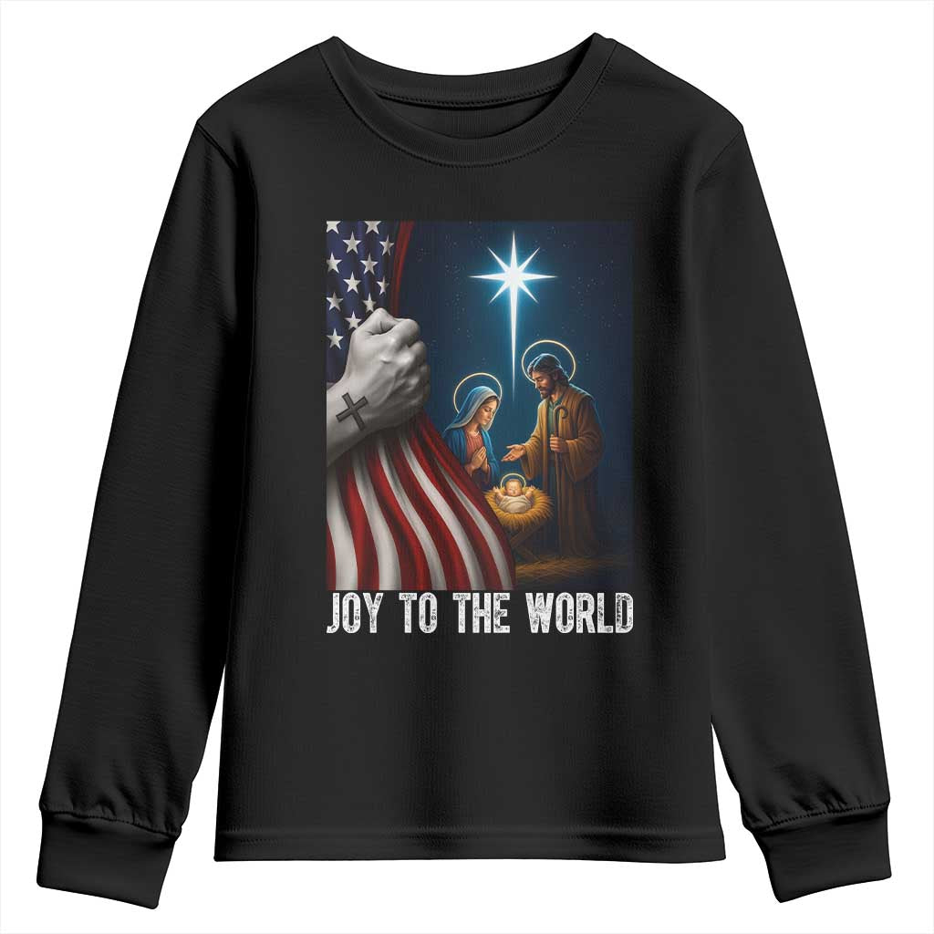 Jesus Christian Youth Sweatshirt American Flag Joy To The World Christmas TS14 Black Print Your Wear