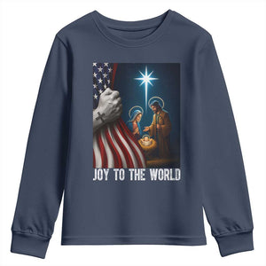 Jesus Christian Youth Sweatshirt American Flag Joy To The World Christmas TS14 Navy Print Your Wear