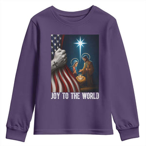 Jesus Christian Youth Sweatshirt American Flag Joy To The World Christmas TS14 Purple Print Your Wear