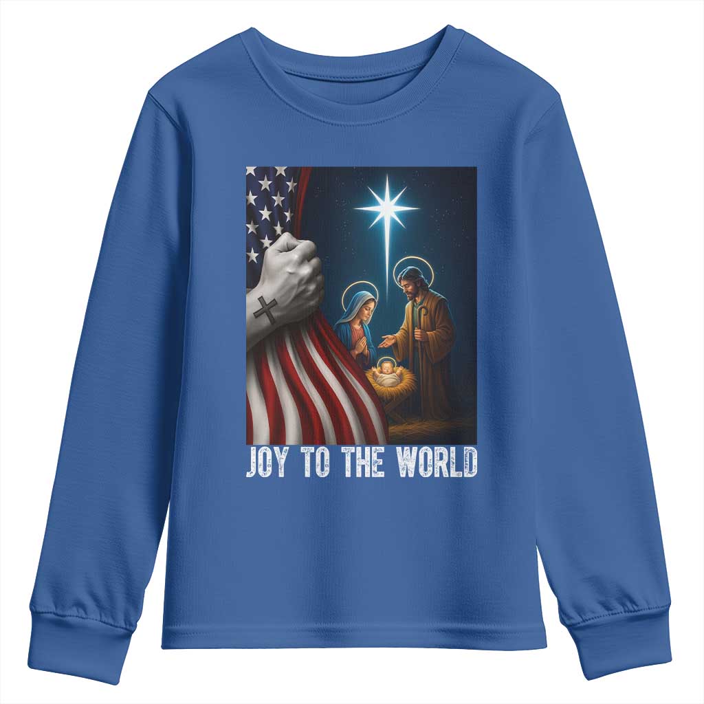 Jesus Christian Youth Sweatshirt American Flag Joy To The World Christmas TS14 Royal Blue Print Your Wear