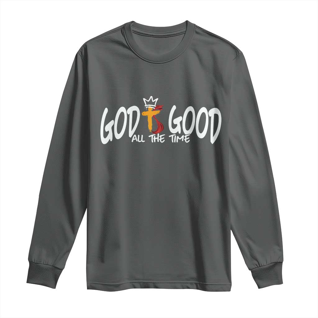 Jesus Christian Long Sleeve Shirt God Is Good All The Time TS14 Dark Heather Print Your Wear
