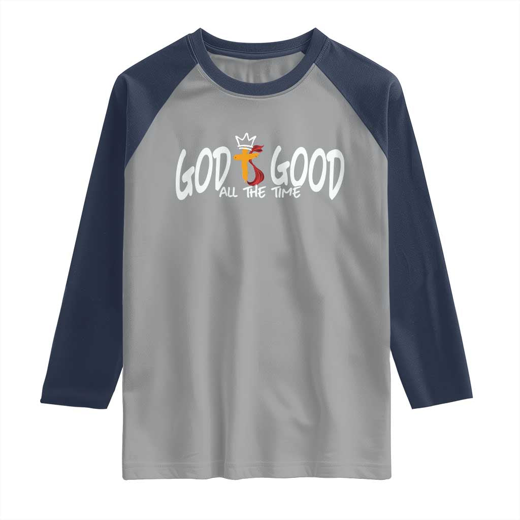 Jesus Christian Raglan Shirt God Is Good All The Time TS14 Sport Gray Navy Print Your Wear