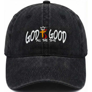 Jesus Christian Washed Cotton Baseball Cap God Is Good All The Time TS14 Washed Cap Universal Fit Black Print Your Wear