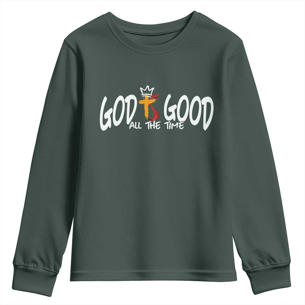 Jesus Christian Youth Sweatshirt God Is Good All The Time TS14 Dark Forest Green Print Your Wear