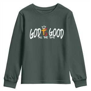 Jesus Christian Youth Sweatshirt God Is Good All The Time TS14 Dark Forest Green Print Your Wear