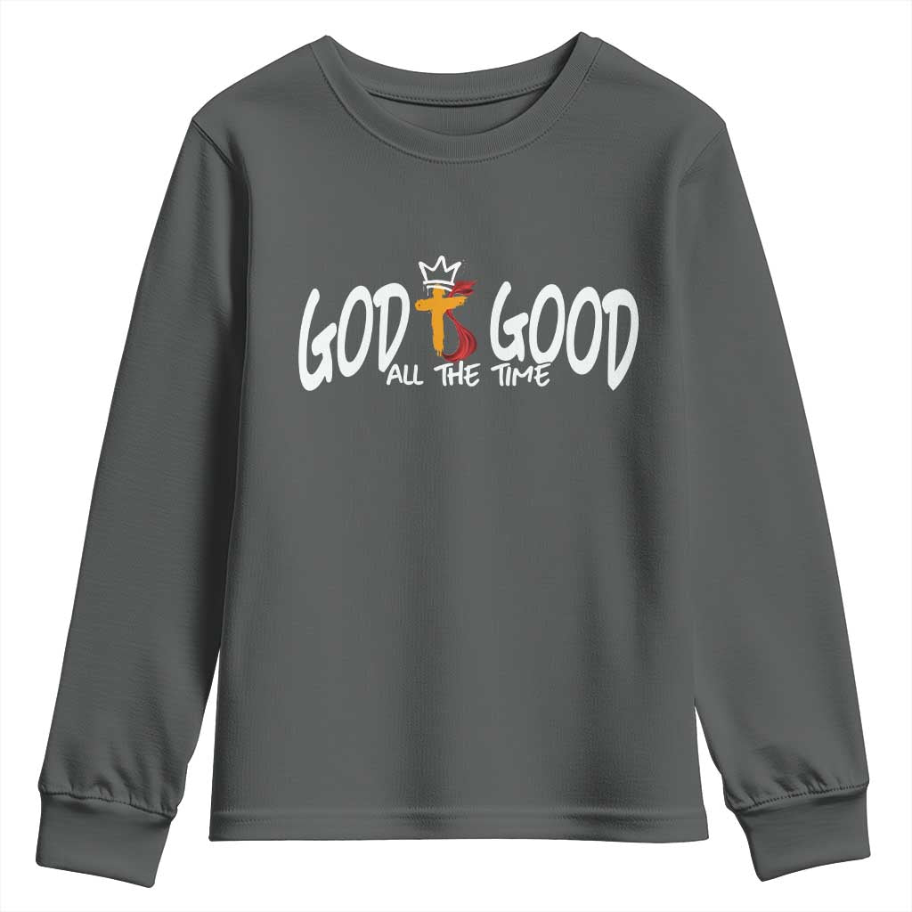 Jesus Christian Youth Sweatshirt God Is Good All The Time TS14 Dark Heather Print Your Wear
