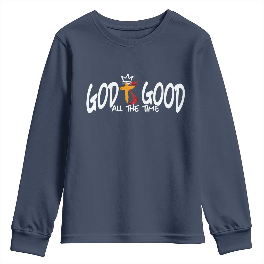 Jesus Christian Youth Sweatshirt God Is Good All The Time TS14 Navy Print Your Wear