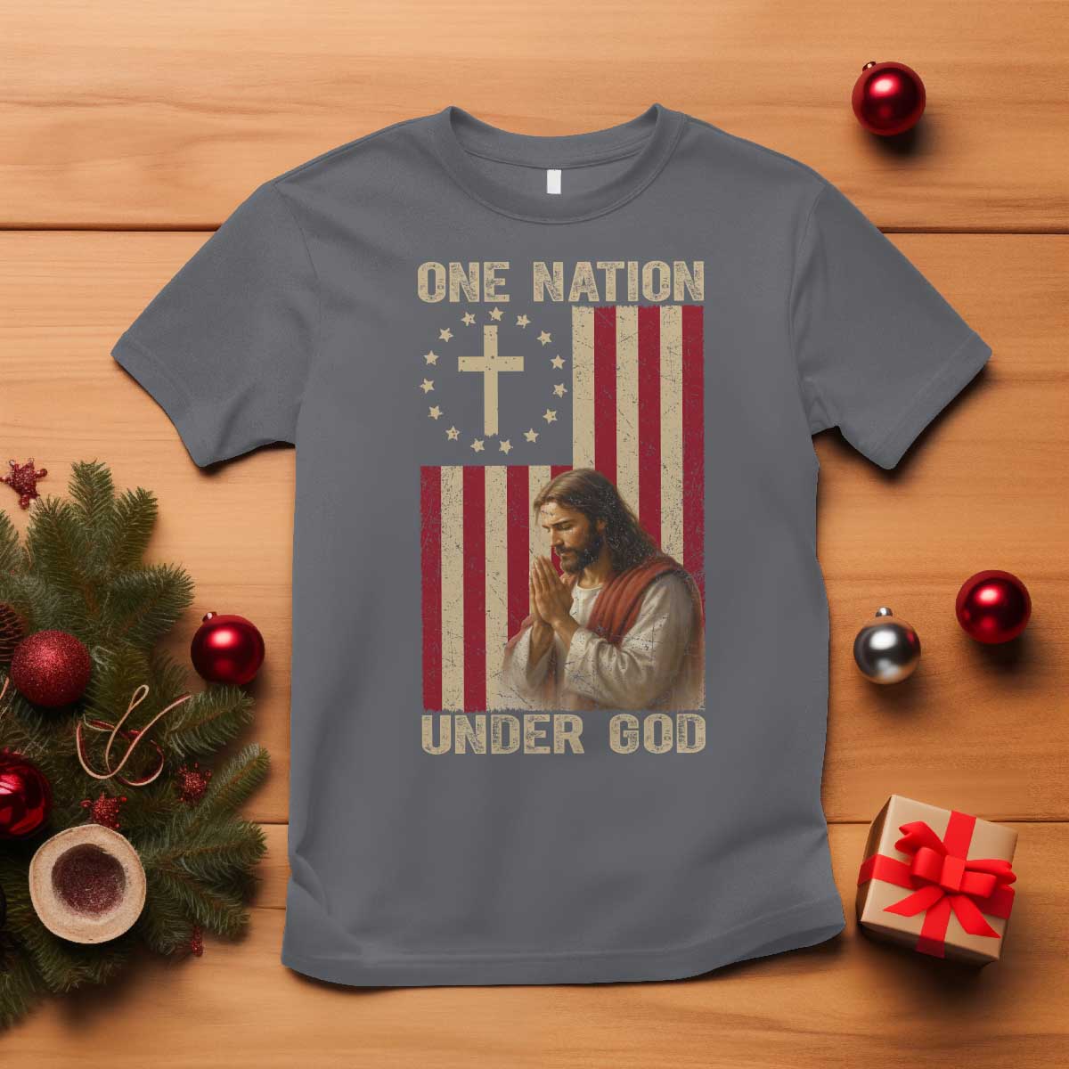 Jesus Christian T Shirt One Nation Under God TS14 Charcoal Print Your Wear